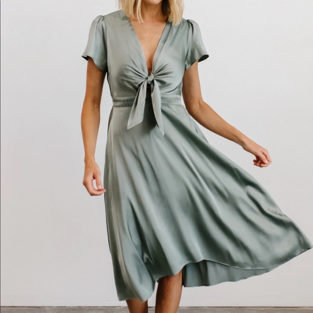Baltic Born Poppy Satin Midi Dress in Eucalyptus